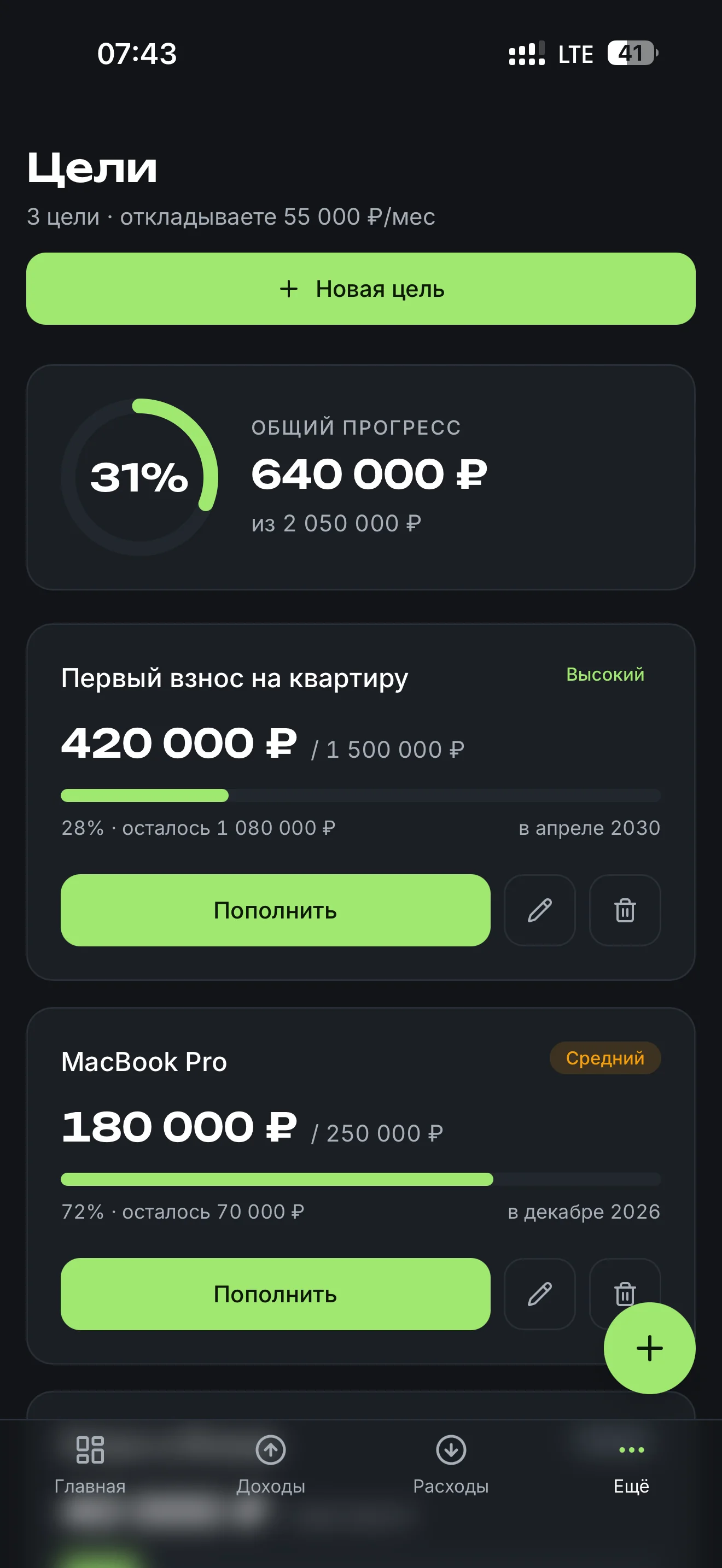 Цели накоплений